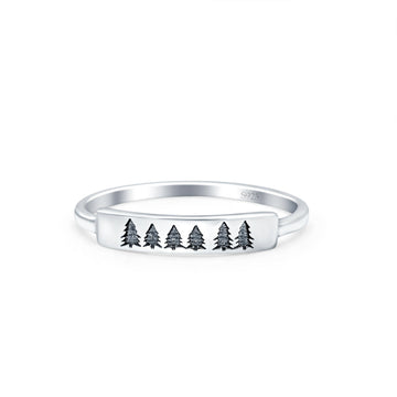 Christmas Trees Oxidized Band Solid 925 Sterling Silver Thumb Ring (3mm)